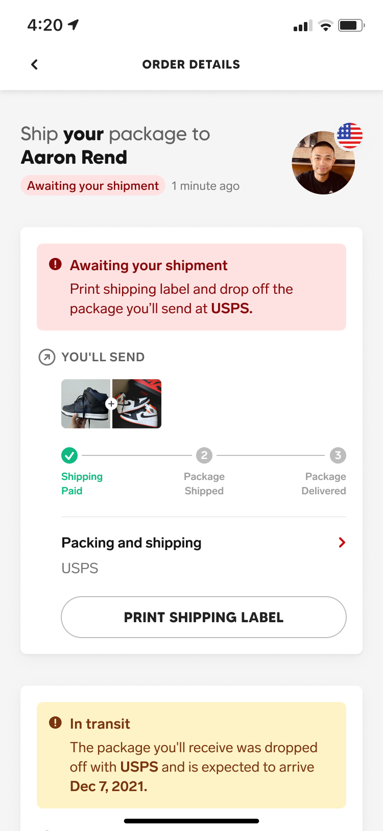 Order details screenshot of the Collect mobile app
