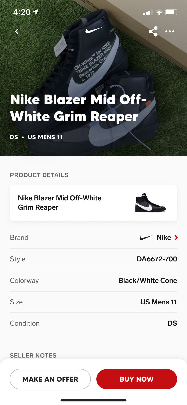 Sneaker detail screenshot of the Collect mobile app