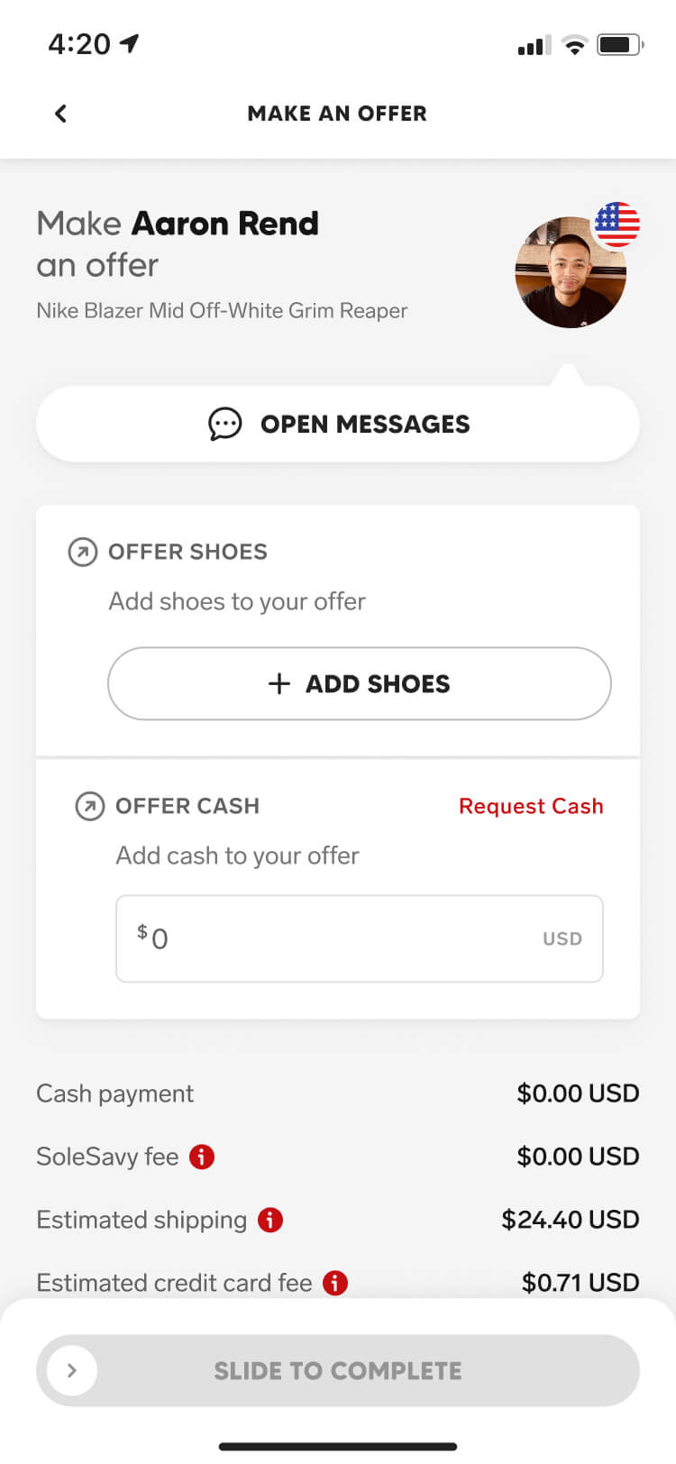 Make an offer screenshot of the Collect mobile app