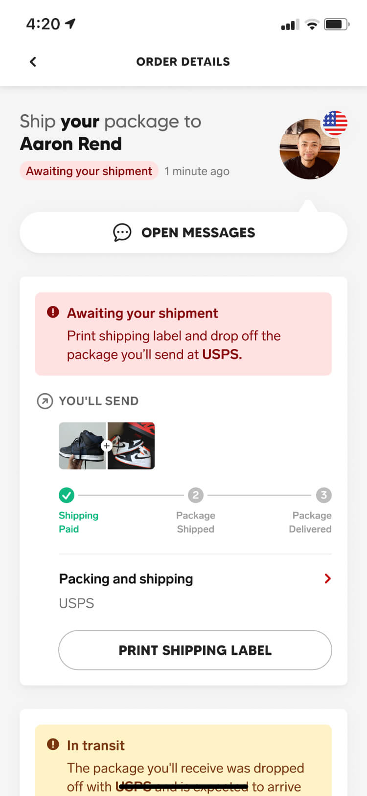 Order awaiting your shipment screenshot of the Collect mobile app