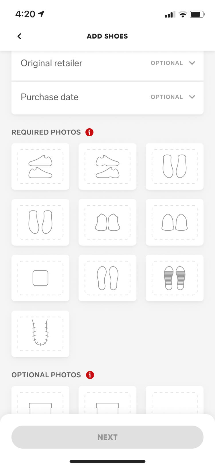 Add shoes scrolled screenshot of the Collect mobile app