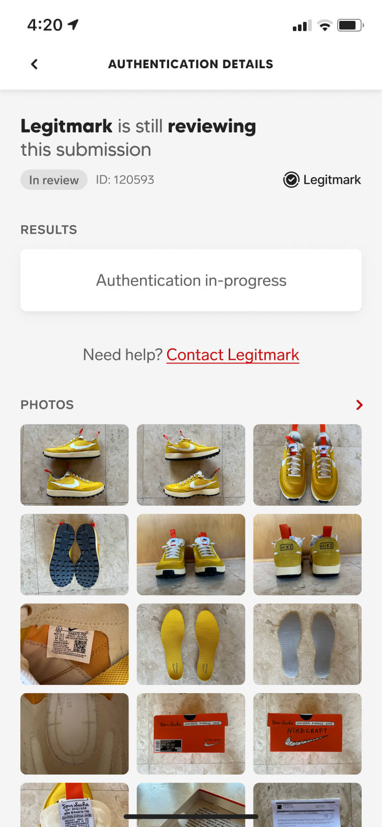 Authentication details in review screenshot of the Collect mobile app