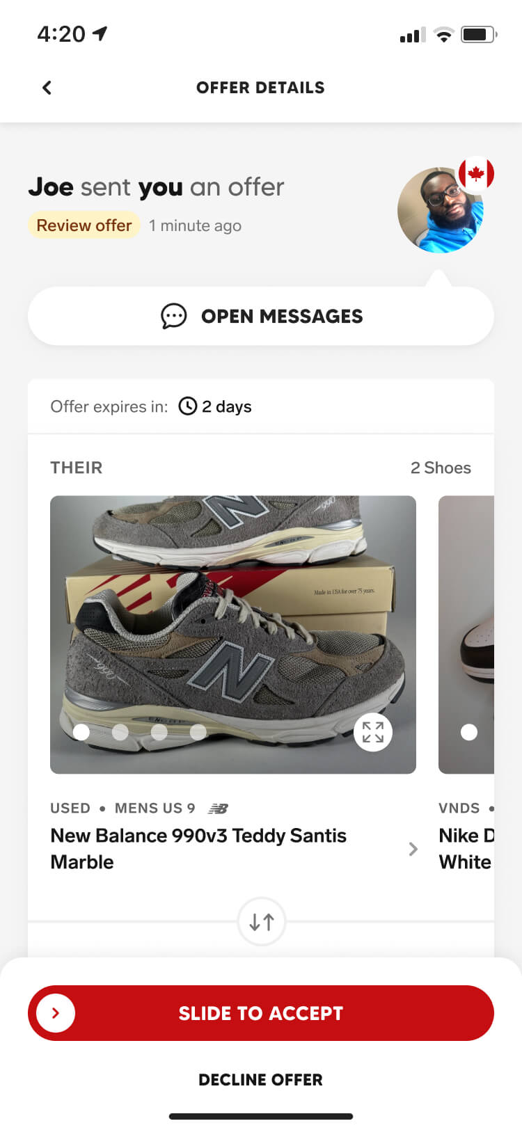 Screenshot from the Collect app of the offer breakdown screen