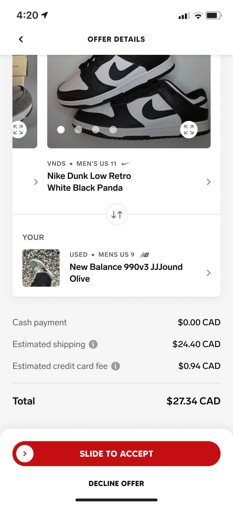 Screenshot from the Collect app of the offer detail screen