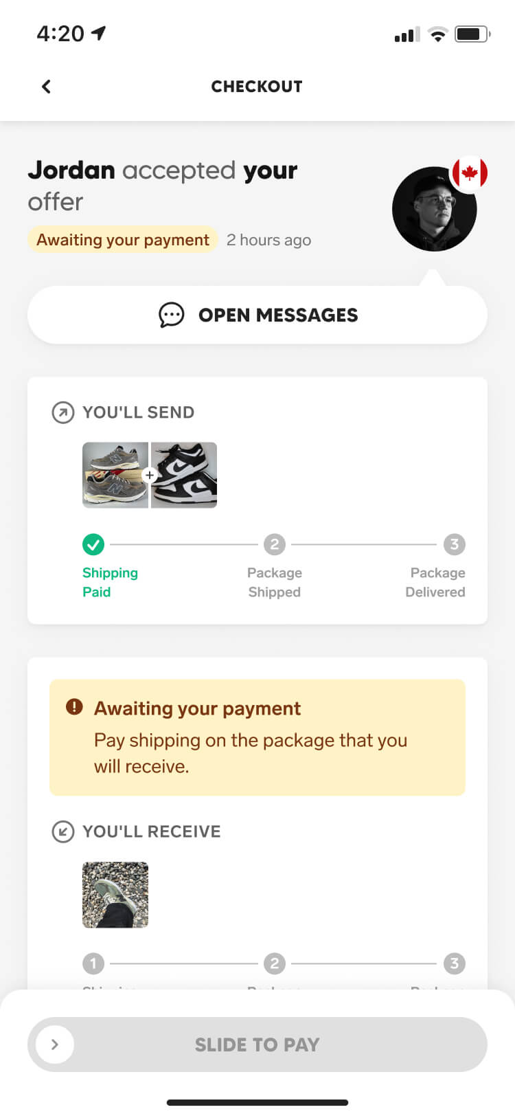 Screenshot from the Collect app of the payment confirmation screen