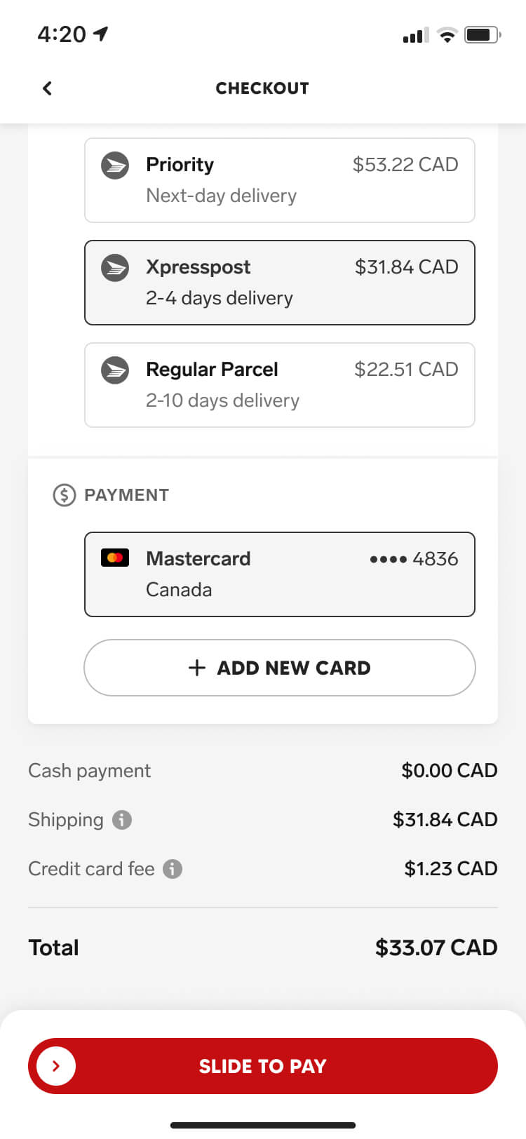 Screenshot from the Collect app of the order confirmed screen