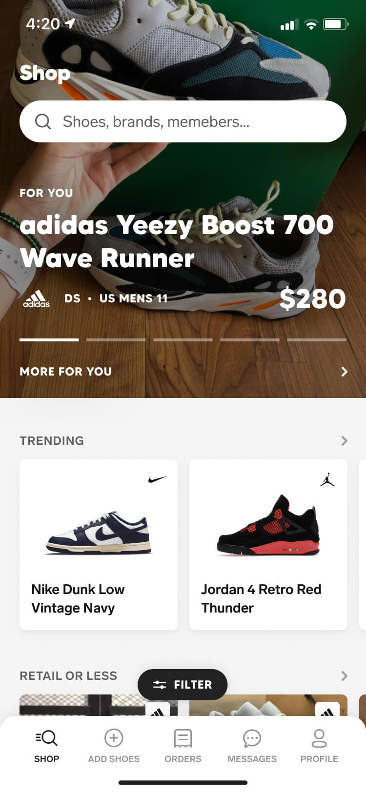 Screenshot from the Collect app of the shop screen