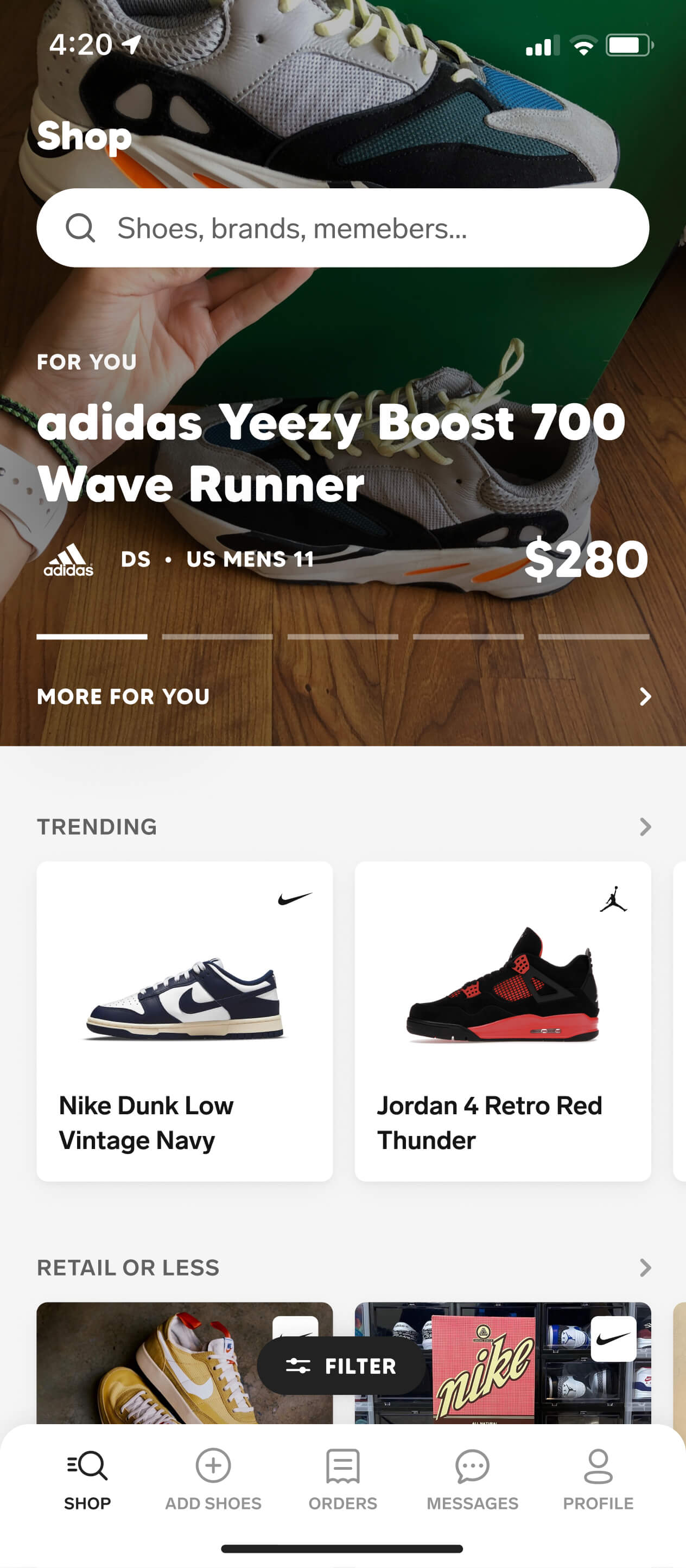 A screenshot from the Collect mobile app showing the shop screen design