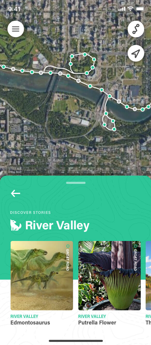 River Valley storyline map discovery screenshot of the Commonwealth Walkway mobile app