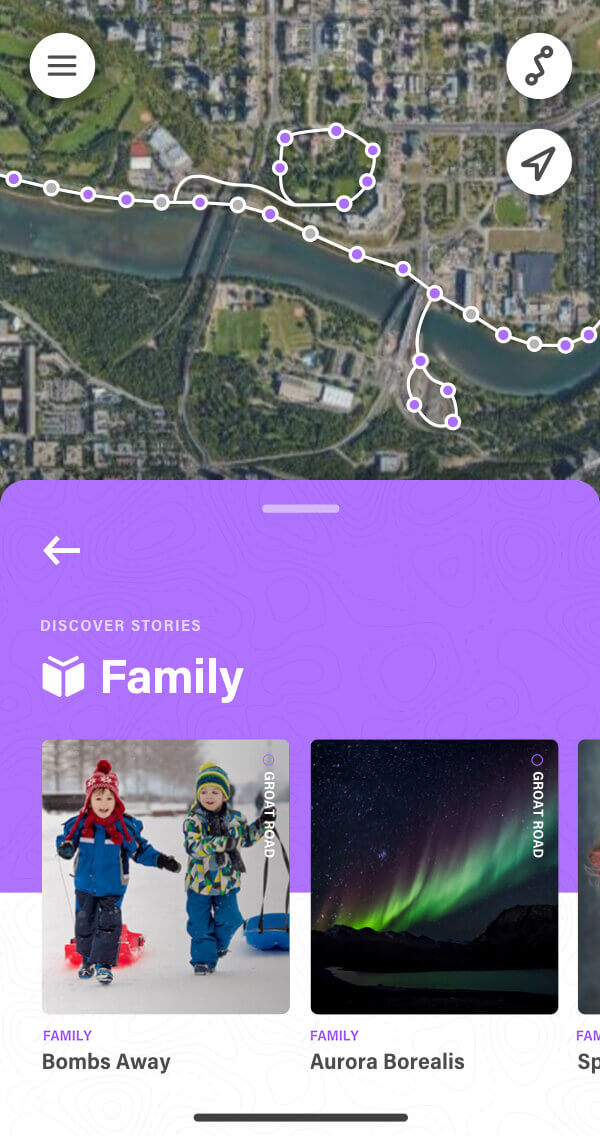 Family storyline map discovery screenshot of the Commonwealth Walkway mobile app