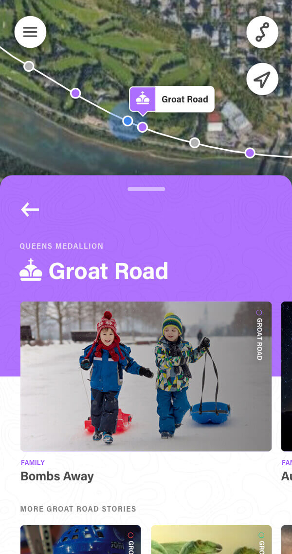 Groat Road map location screenshot of the Commonwealth Walkway mobile app