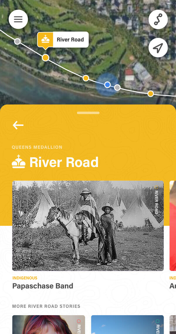 River Road indigenous storyline screenshot of the Commonwealth Walkway mobile app