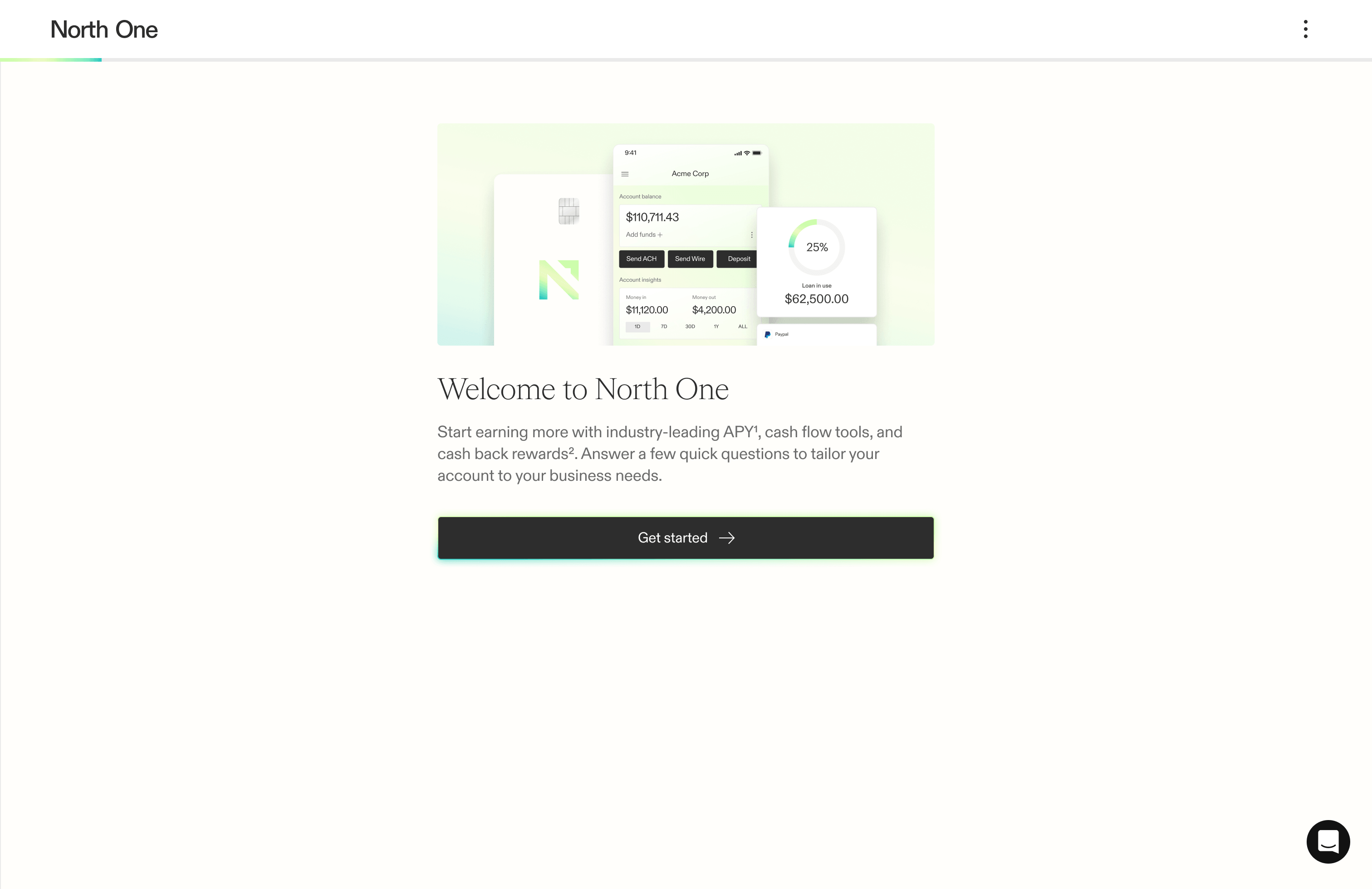 Screenshot from the North One zero state guided experience showing the welcome screen