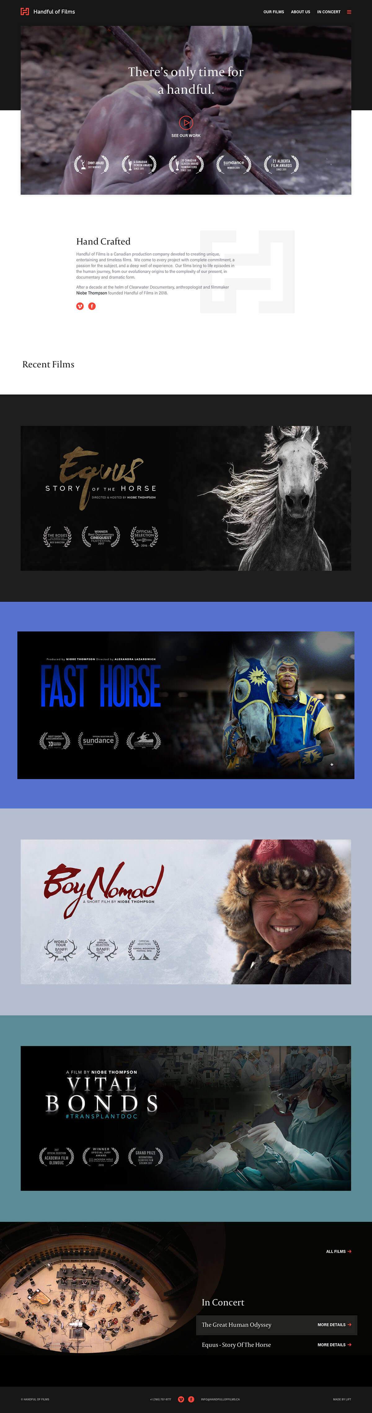 Responsive desktop screenshot of the Handful of Films 