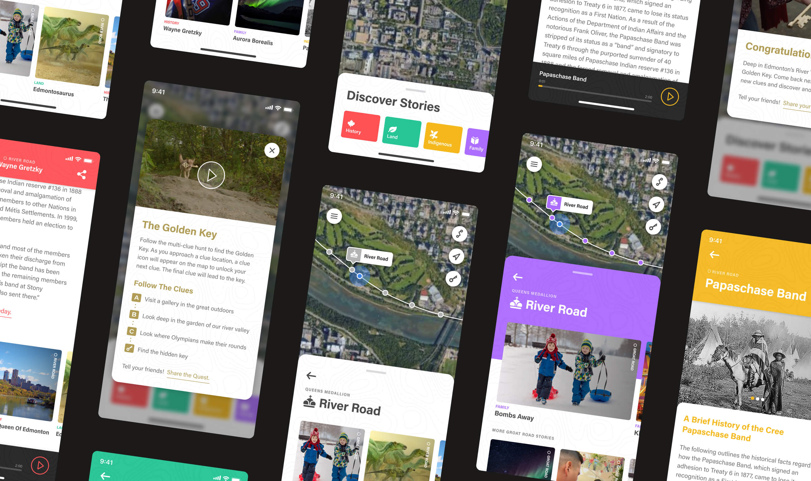 Grid of screenshots from various screens of the Commonwealth Walkway app