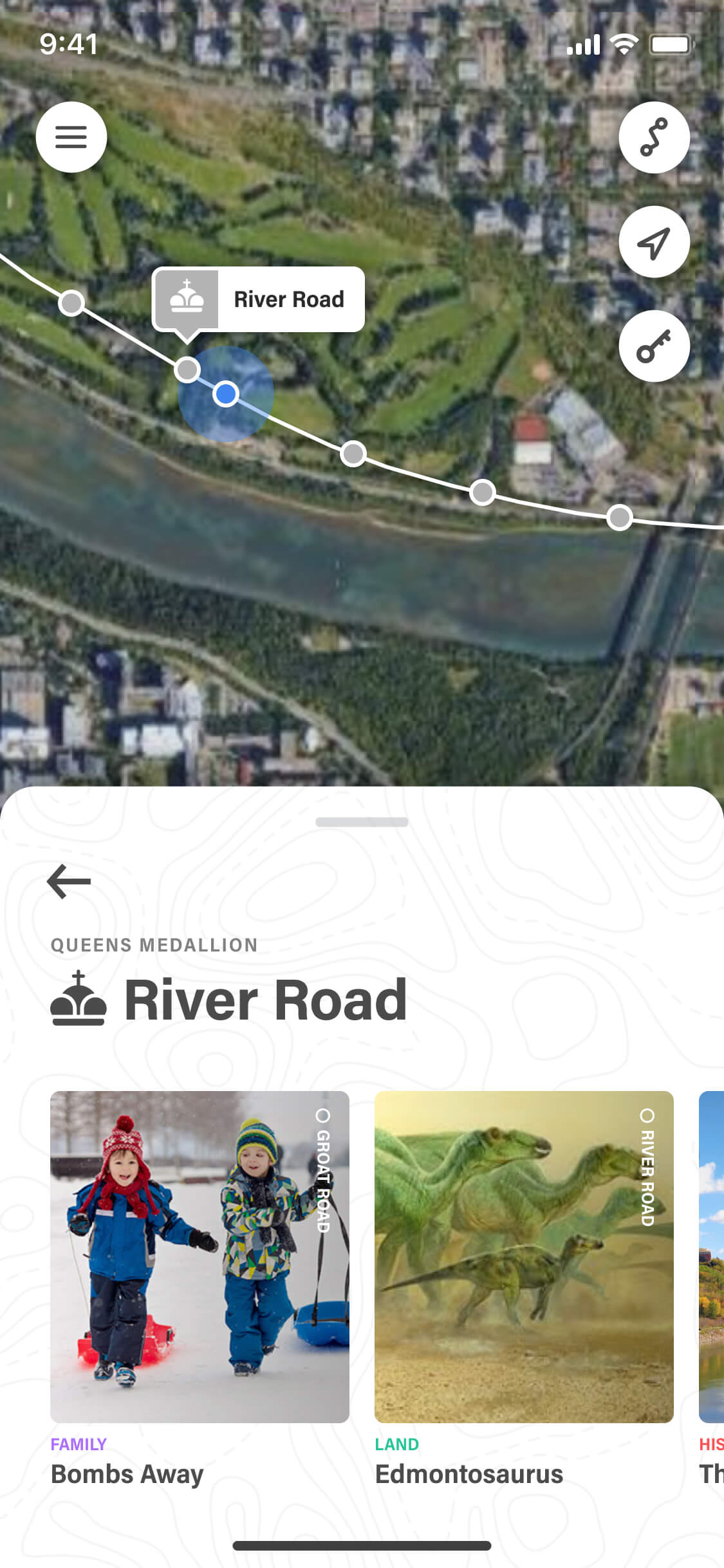 Screenshot from the Commonwealth Walkway app of the River Road medallion screen