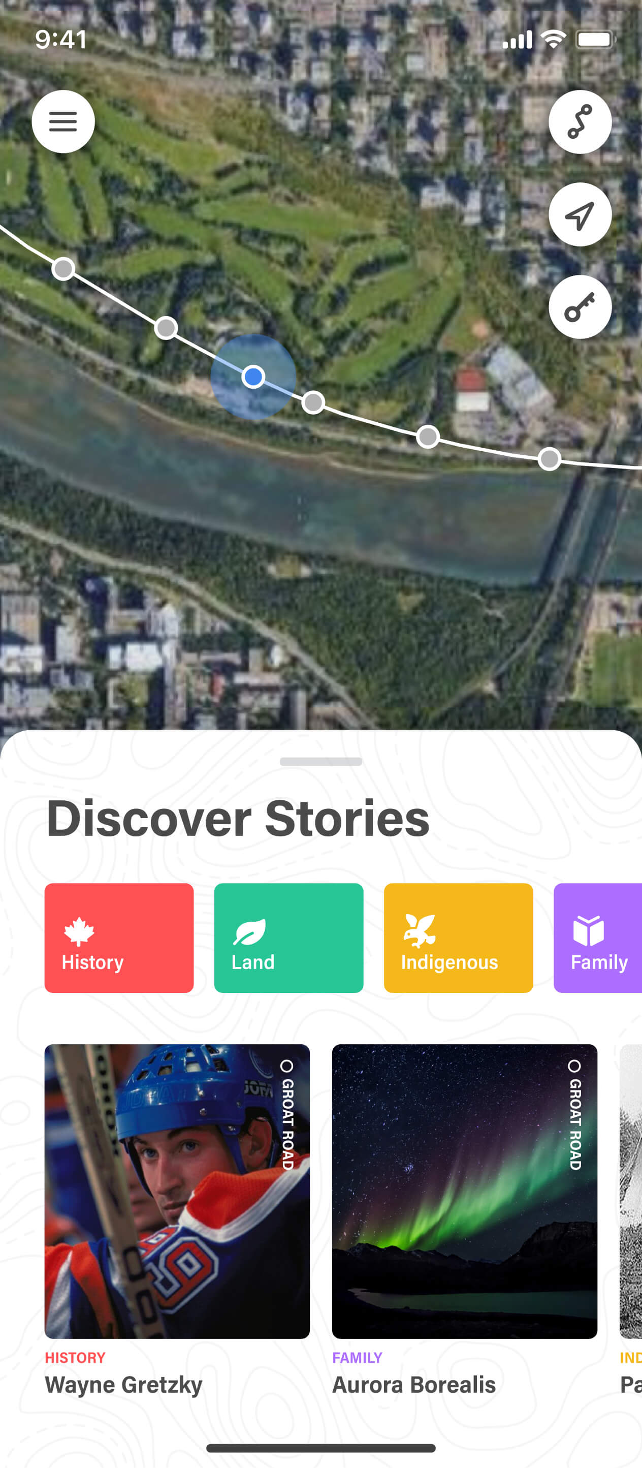 A screenshot from the Commonwealth Walkway mobile app showing the discover screen