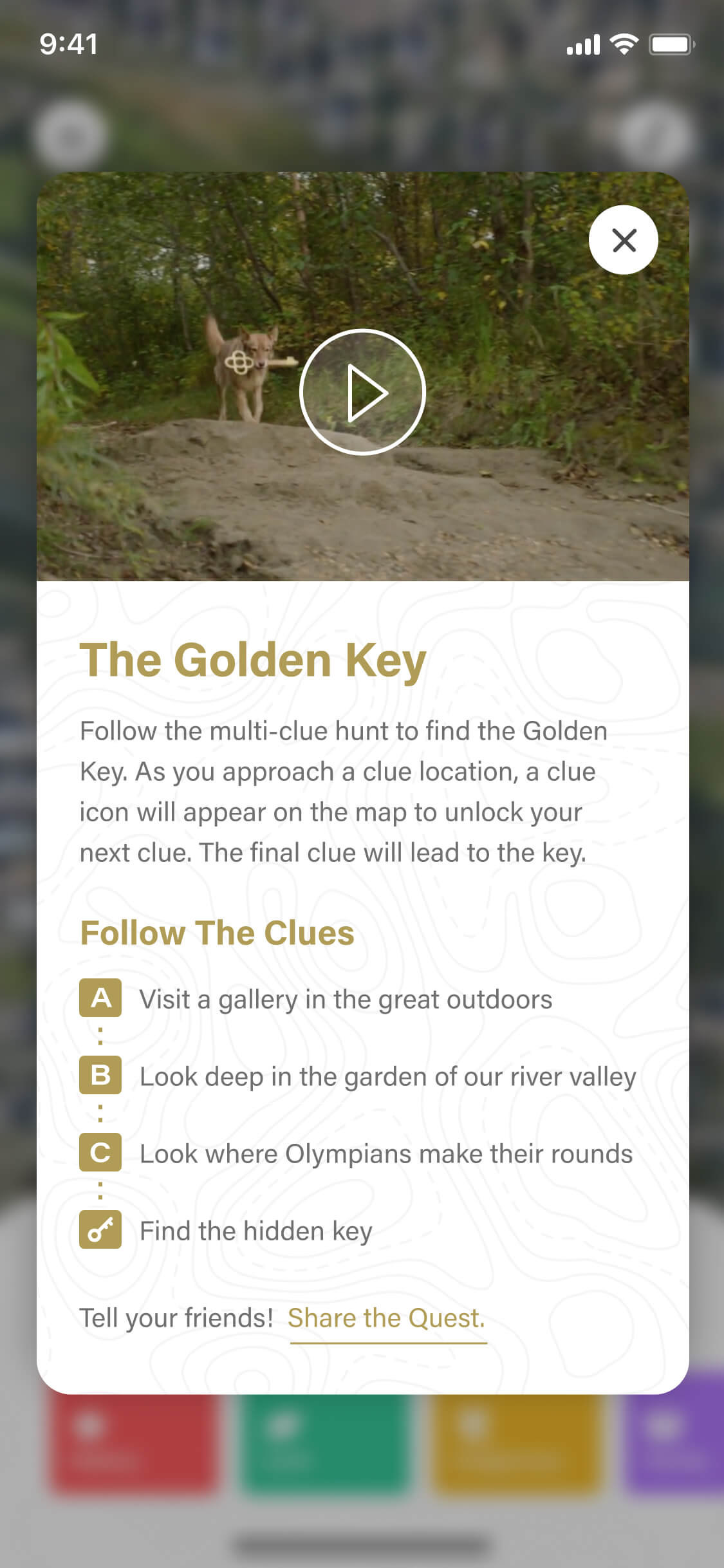 Screenshot from the Commonwealth Walkway app of a golden key clue screen
