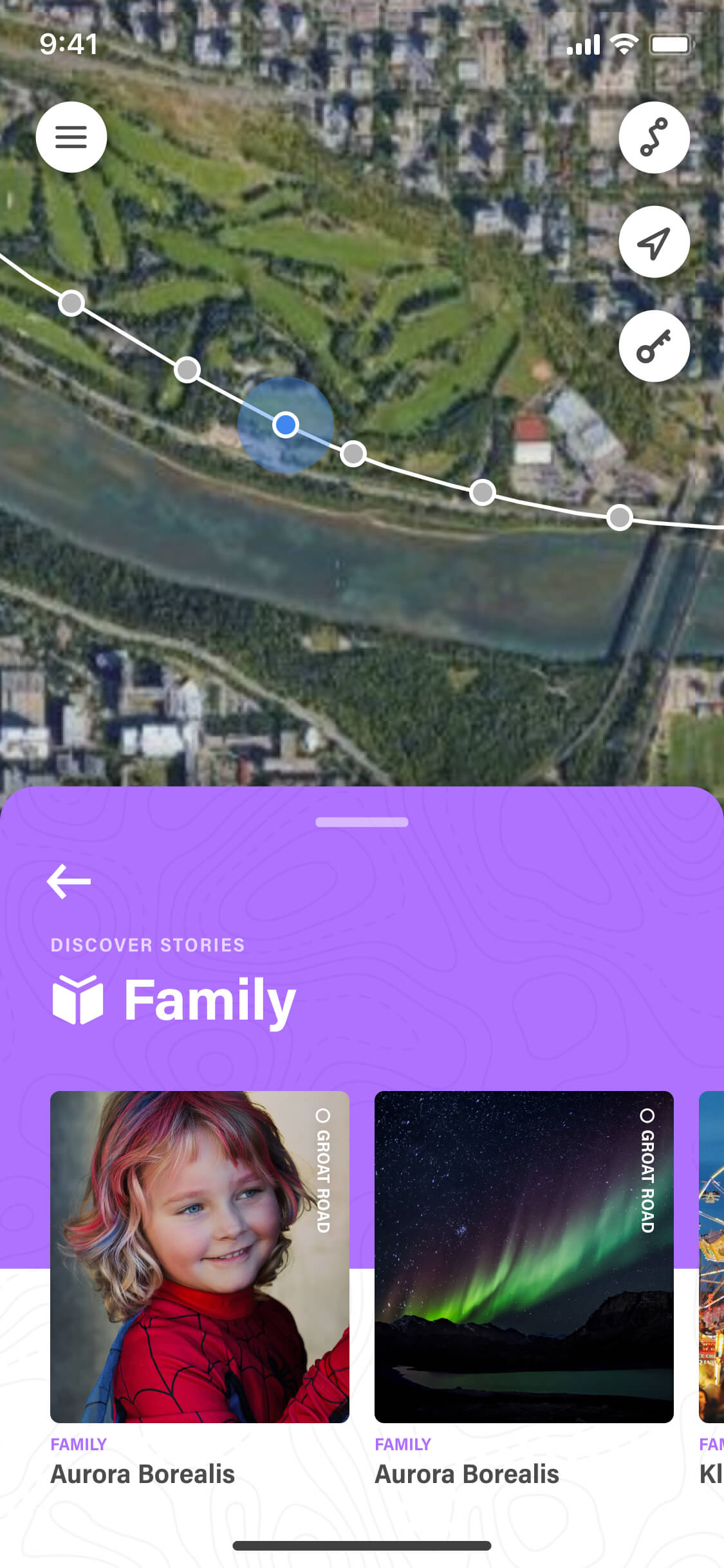 Screenshot from the Commonwealth Walkway app of the family storyline screen