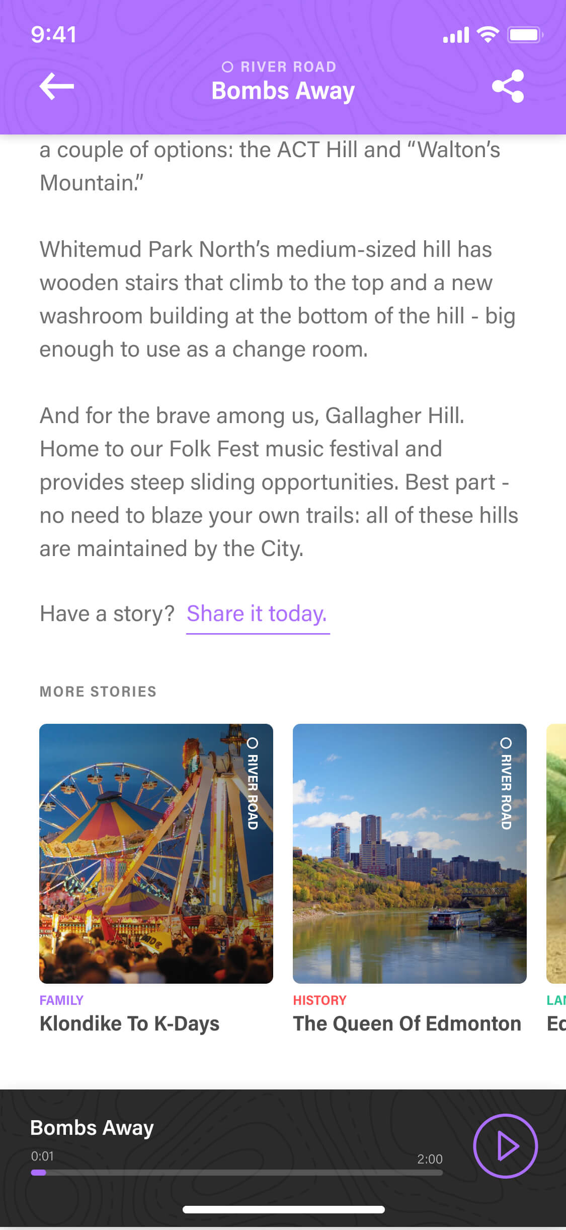 Screenshot from the Commonwealth Walkway app of a story article scrolled down