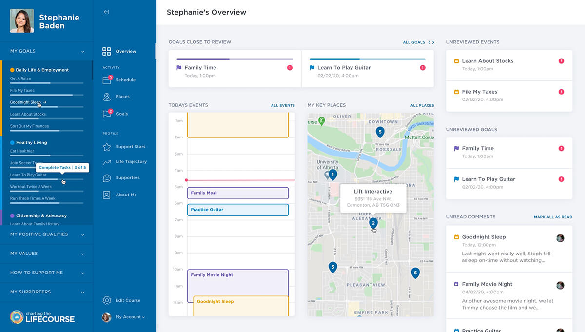 Responsive desktop screenshot of the Lifecourse web application 