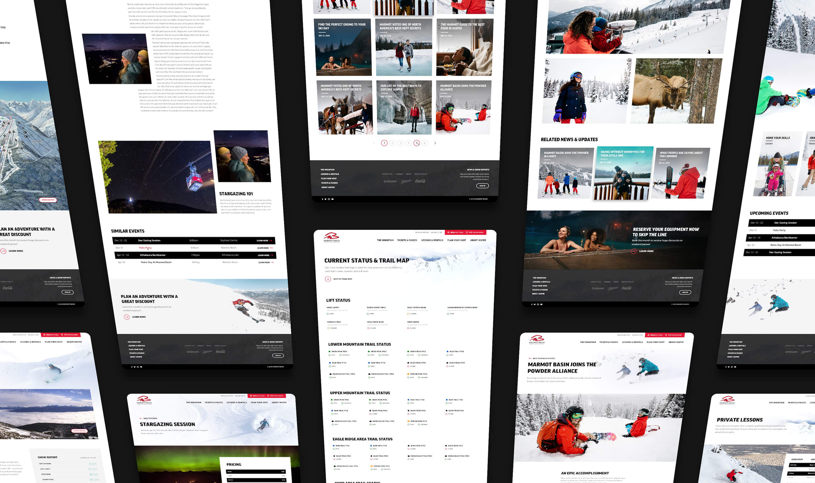 Grid of screenshots from various pages of the Marmot Basin website