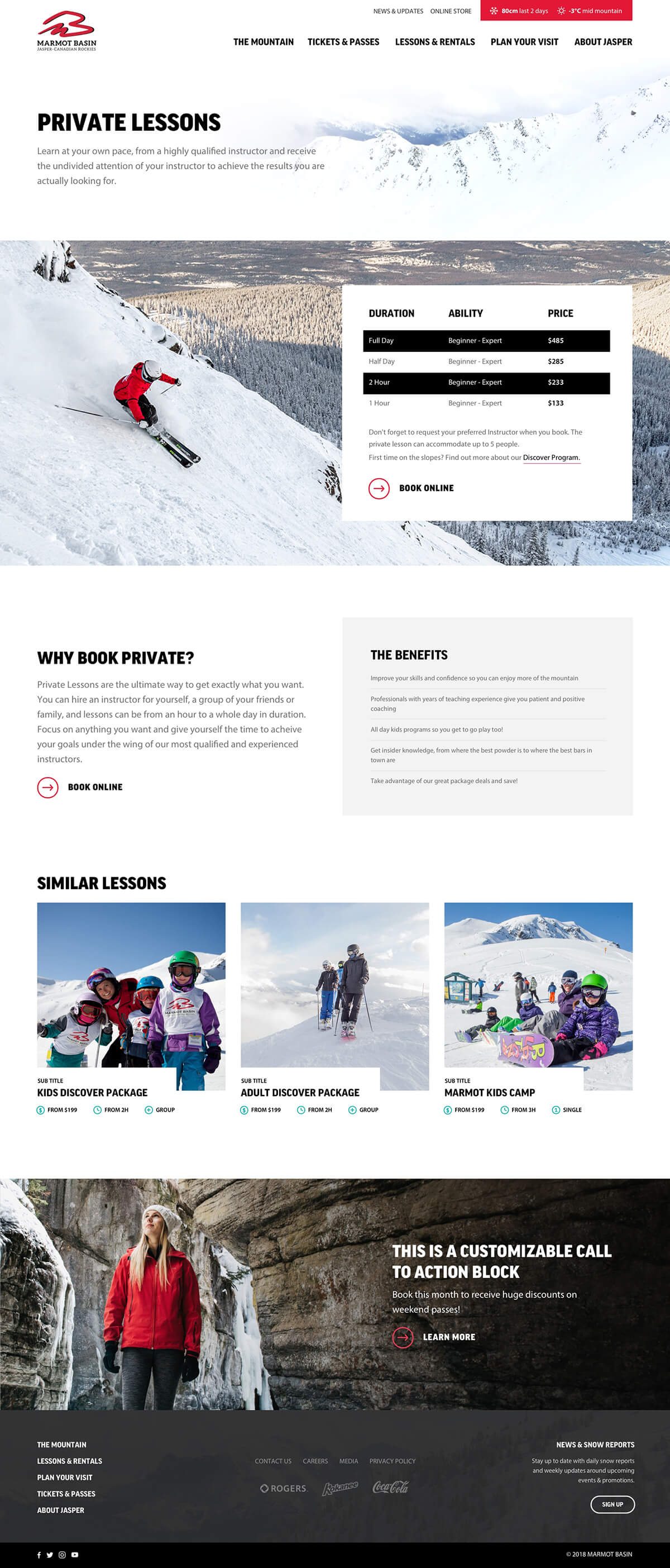 Responsive desktop screenshot of the Marmot Basin website 