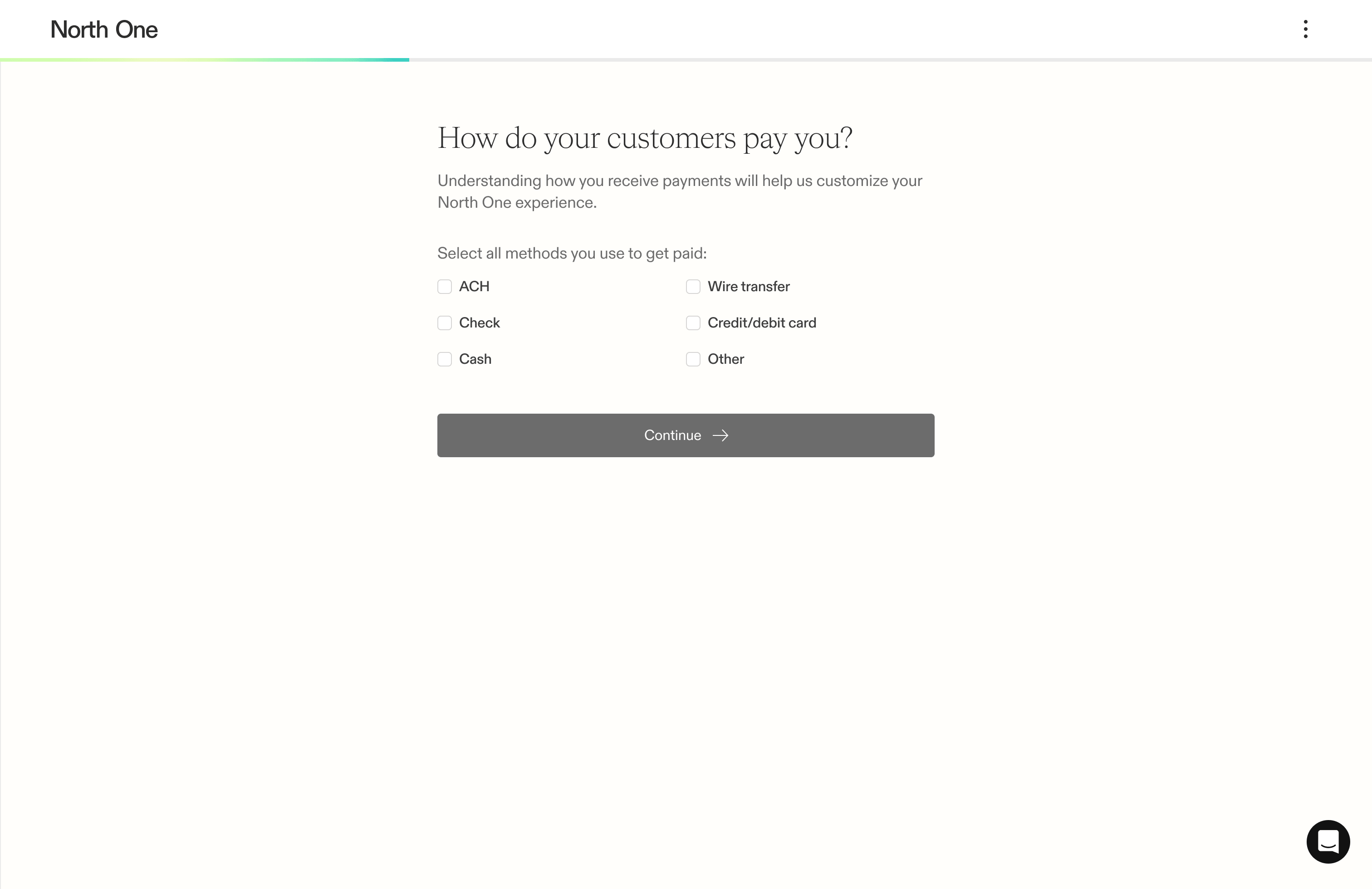 Screenshot from the North One zero state guided experience showing the how do you get paid screen