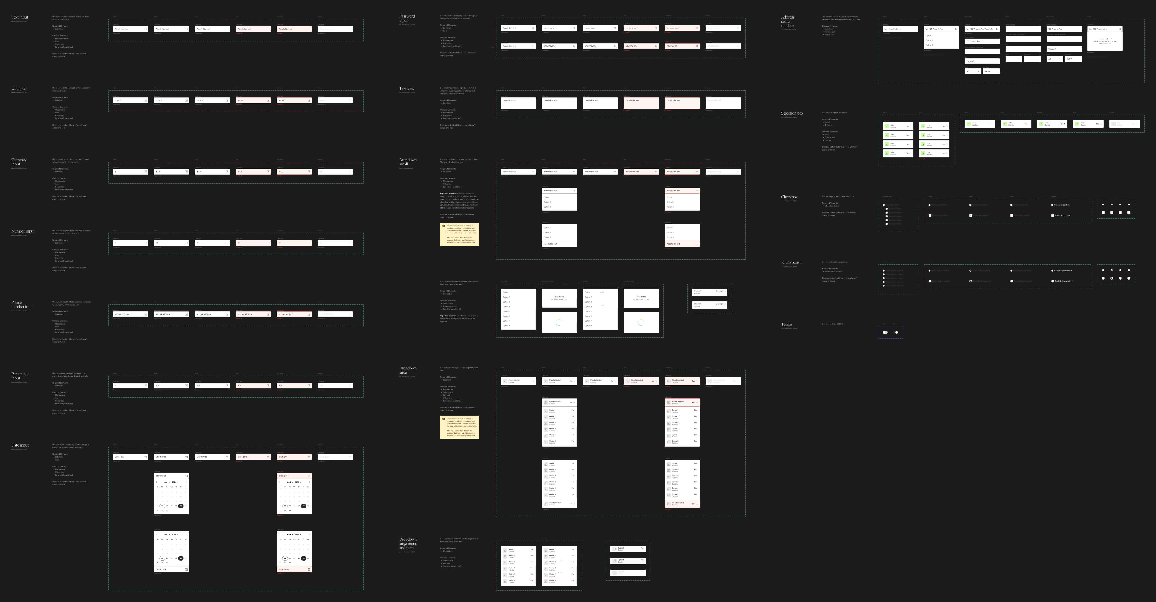 A screenshot of all of the input components created for the North One design system