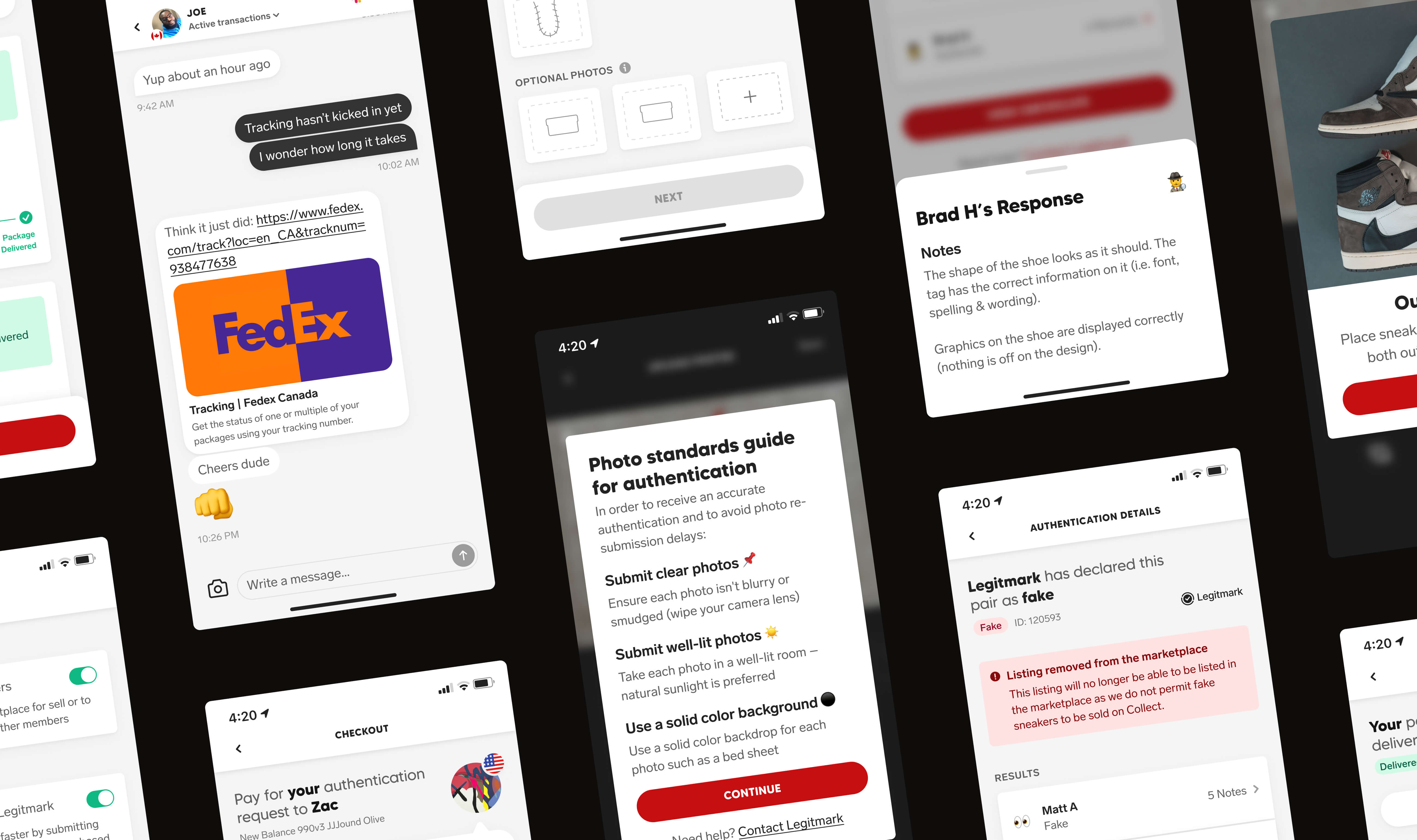Another screenshot grid of more various screens from the Collect authentication feature