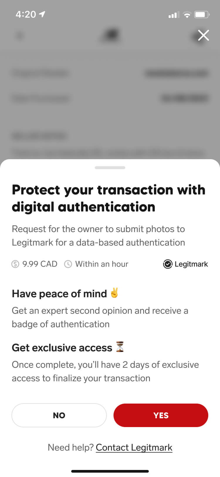 Screenshot from the Collect authentication feature of the authentication upsell drawer