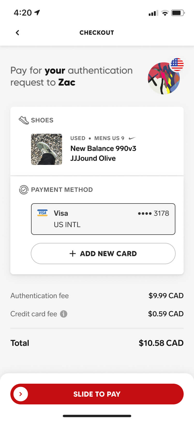 Screenshot from the Collect authentication feature of the authentication checkout screen