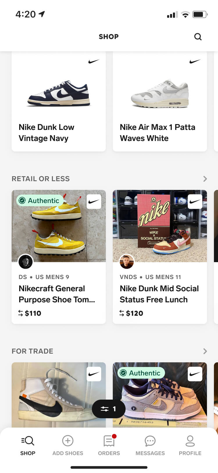 Screenshot from the Collect authentication feature of the authentication badge shown on a shop listing screen