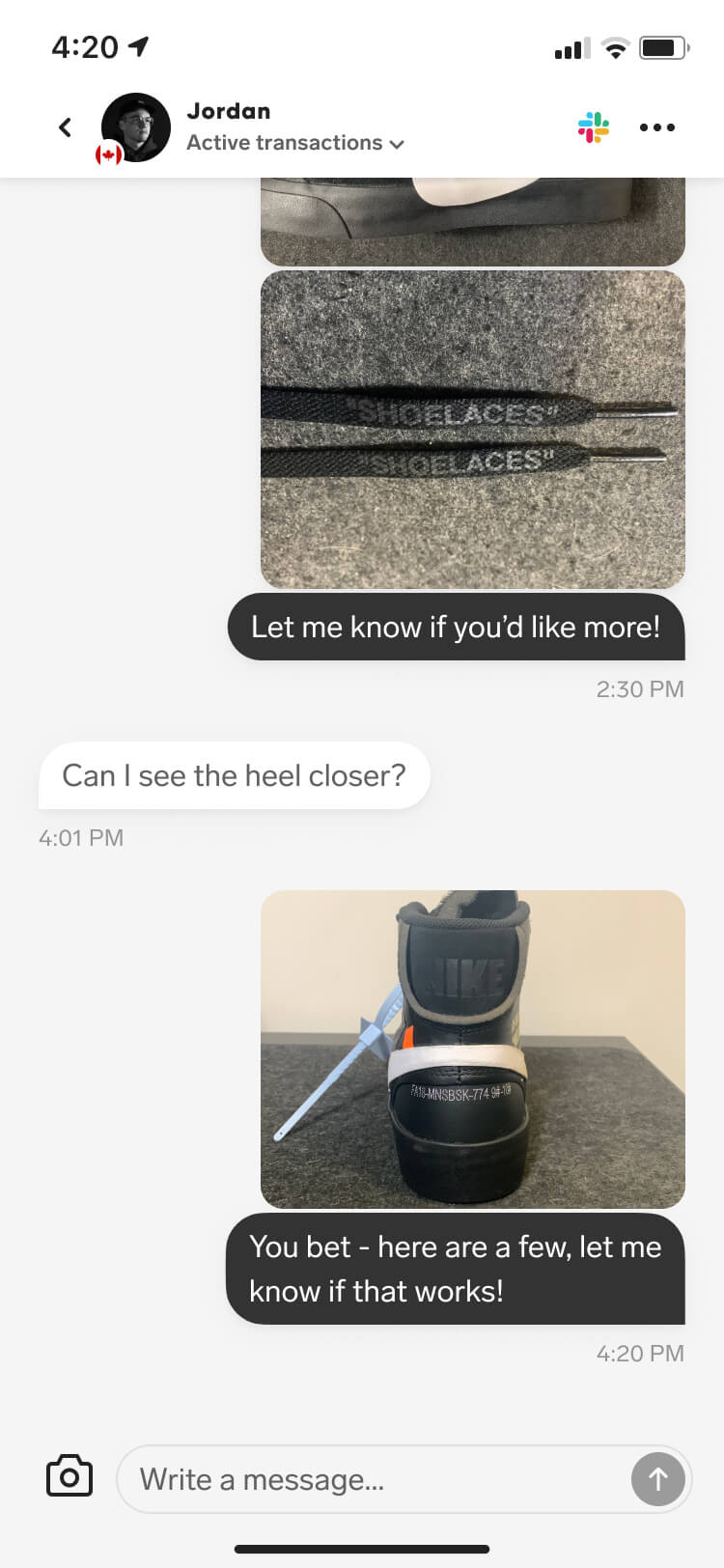 Screenshot from the Collect in-app messenger feature of a message detail screen showing the message and image now sent