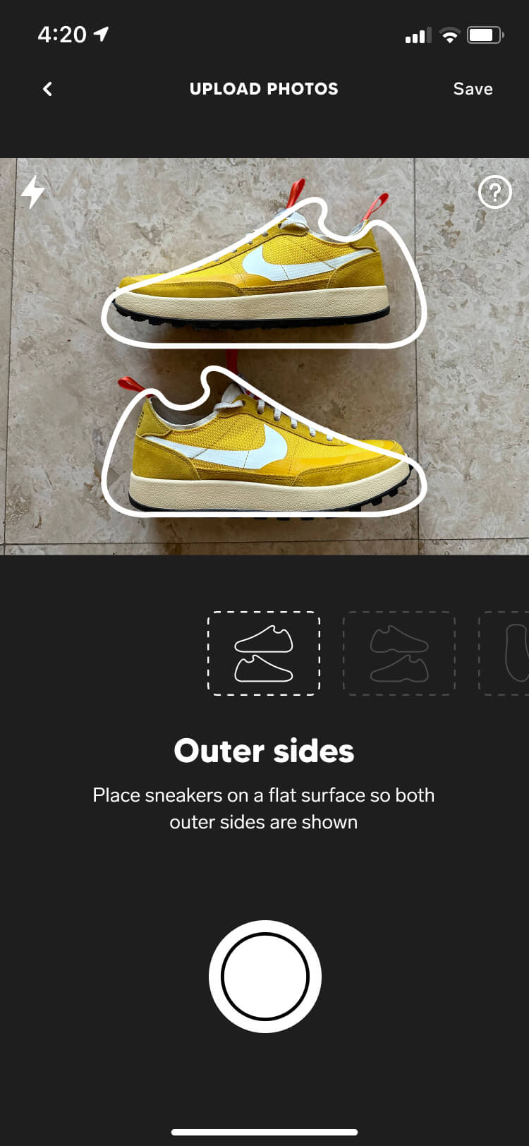 Screenshot from the Collect authentication feature of the sneaker outer sides capture screen