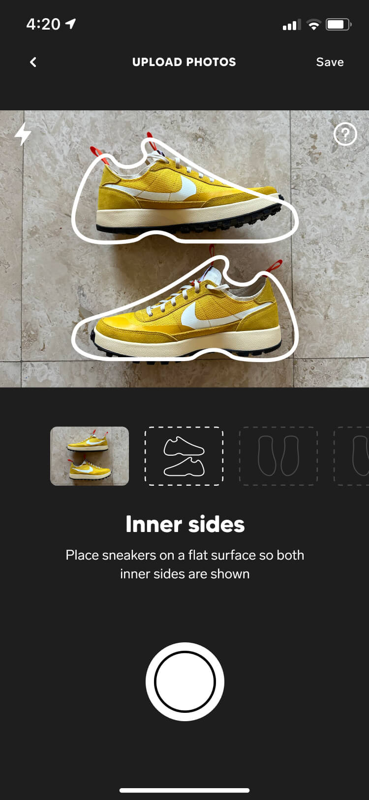 Screenshot from the Collect authentication feature of the sneaker inner sides capture screen