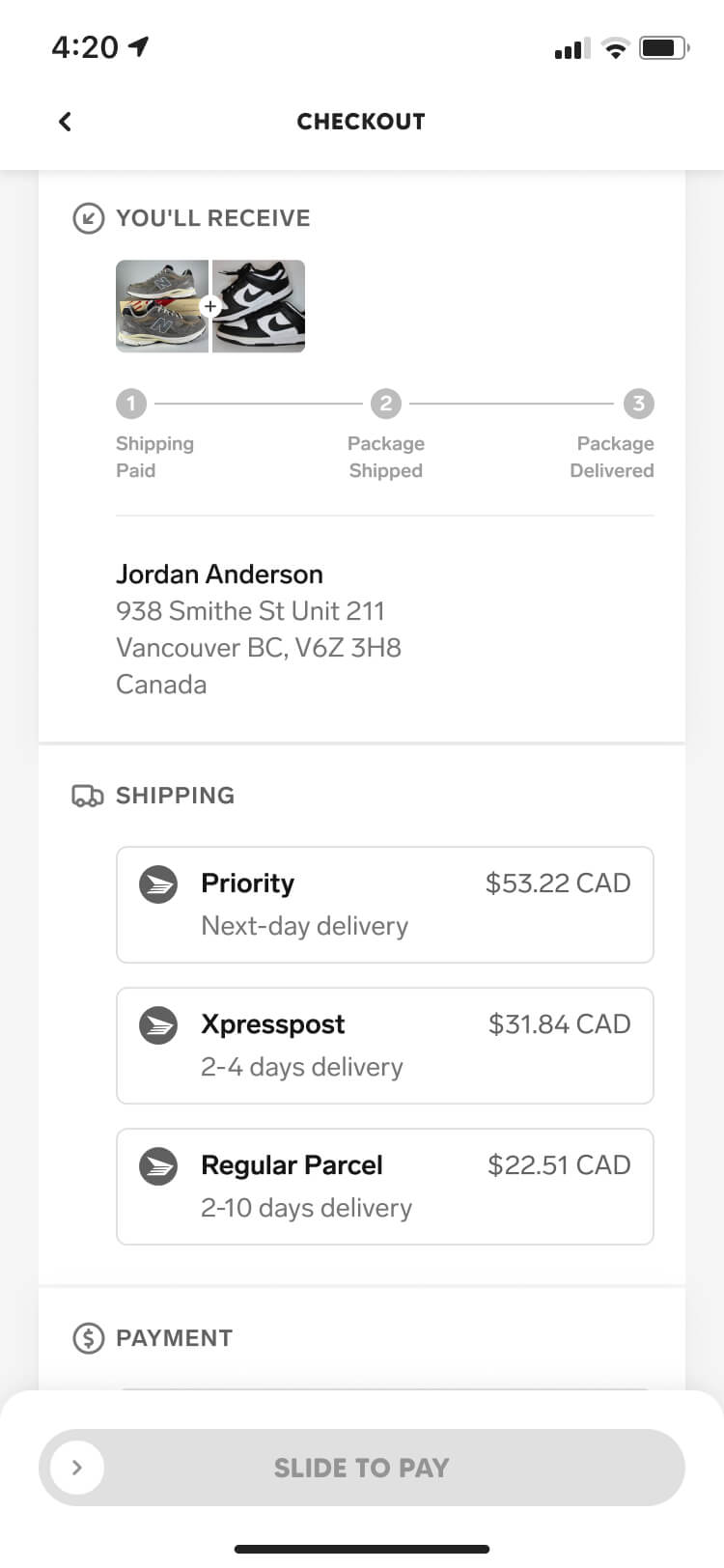 Screenshot from the Collect app of the orders screen with a new offer