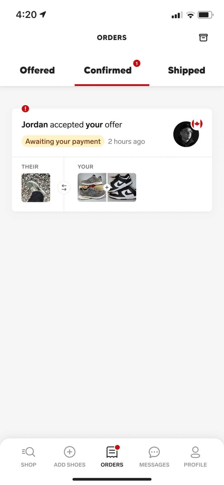 Screenshot from the Collect app of the shipping label screen