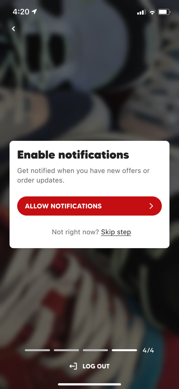 Screenshot from the Collect app sign up flow of the enable notifications screen
