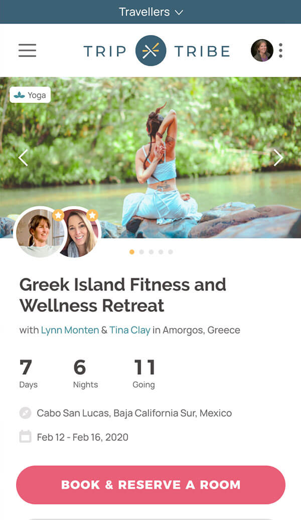 Responsive mobile screenshot of the Trip Tribe web application 